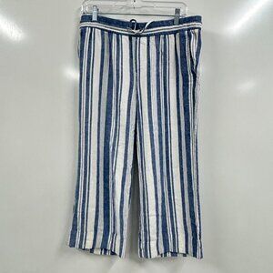 Old Navy Medium Blue White Striped Linen Blend Wide Leg Pants Nautical Coastal